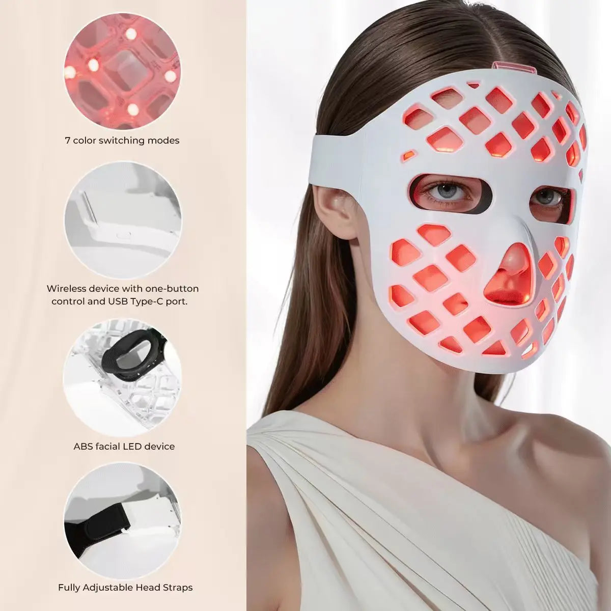 5D LED Face Mask Portable 8 Colors Red Light Near Infrared Therapy for Anti-Aging Skin Rejuvenation Home Use LED Light Therapy