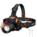 Rechargeable Powerful Headlamp 90° Adjustable Zoomable LED Headlight Built-in 18650 Battery for Camping Front Head Lantern