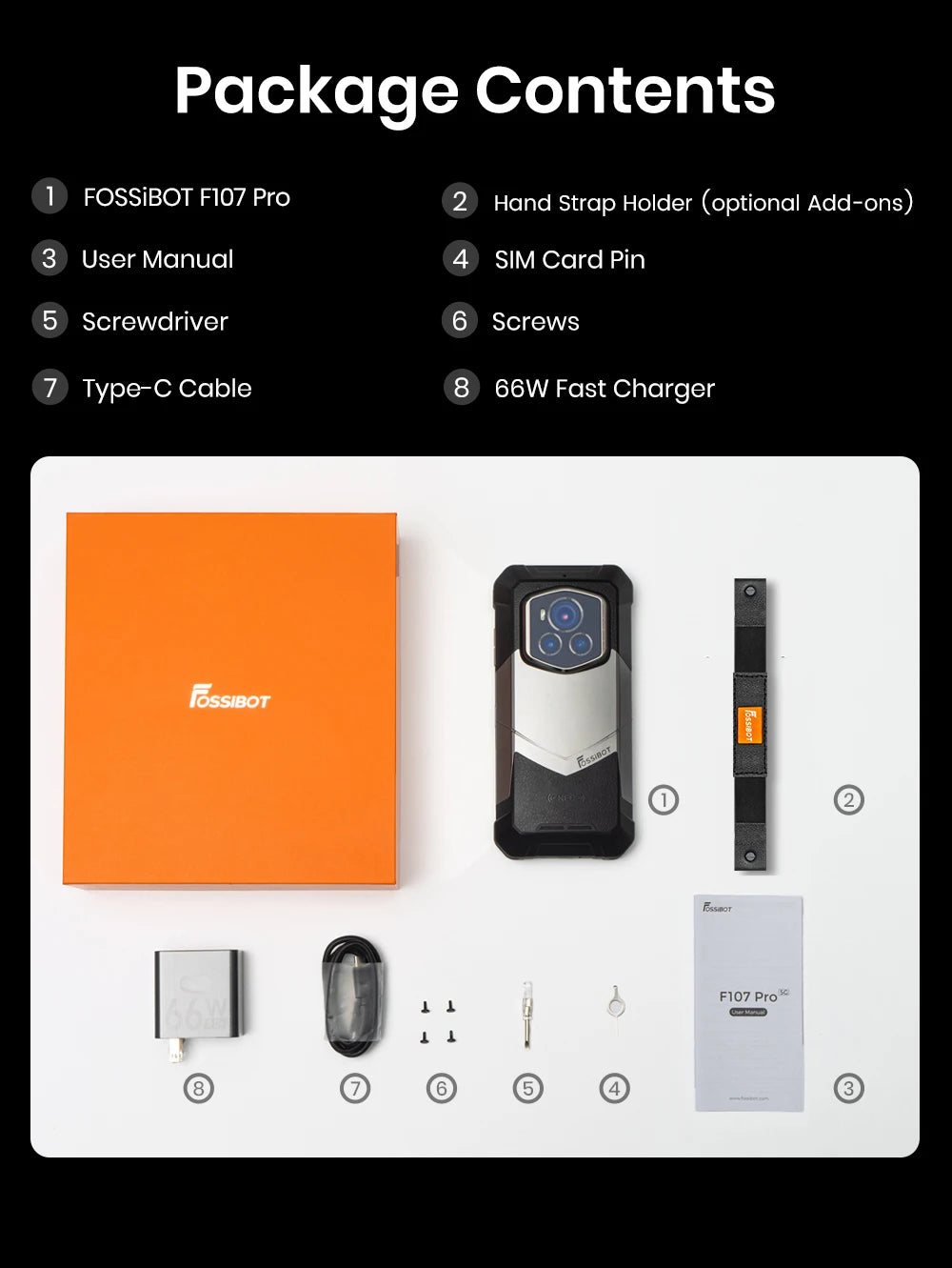 Fossibot Smartphone [F107 Pro 5G] 28000mAh 66W Rugged Mobile Phone 12GB RAM 512GB ROM Android 15 200MP+32MP NFC Dual Flashlights