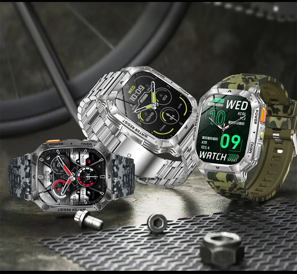 Upgrade 1400 mAh Battery Military Grade Smart Watch Men IP68 Waterproof 100+ Sports Modes Bluetooth Call AMOLED HD Smartwatches