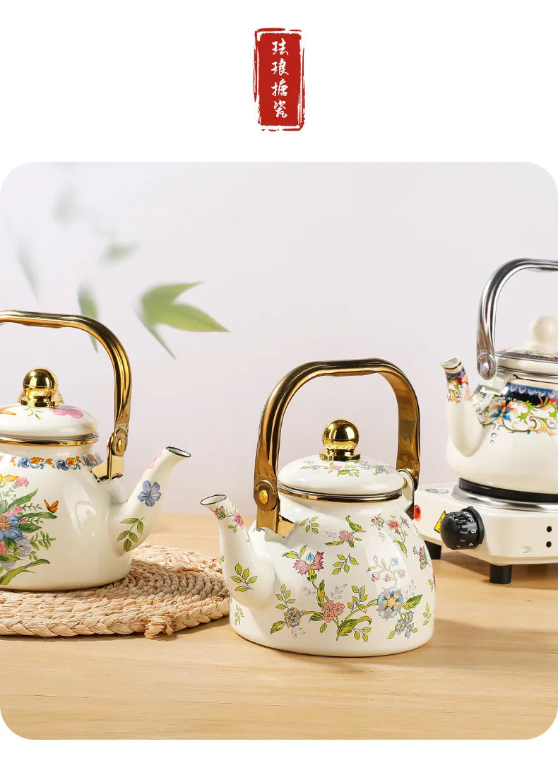 1.2L Household Enamel Boiling Kettle Outdoor Kitchen Cookware Can Make Coffee Milk Boiling Water Kettle