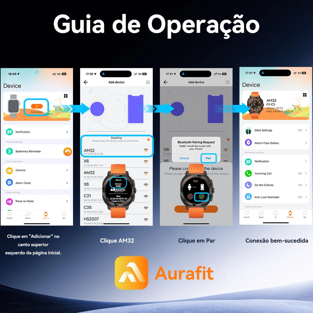 AURAFIT AM32 Custom Watch Wallpaper Smartwatch Call/Message Alerts Wireless Calls Sports Watch