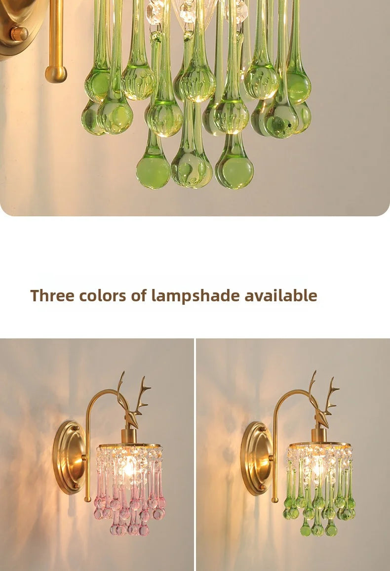 Crystal Wall Lamp - LED American Retro Bedroom Staircase Living Room And Background Wall Light Charging Function Without Wiring