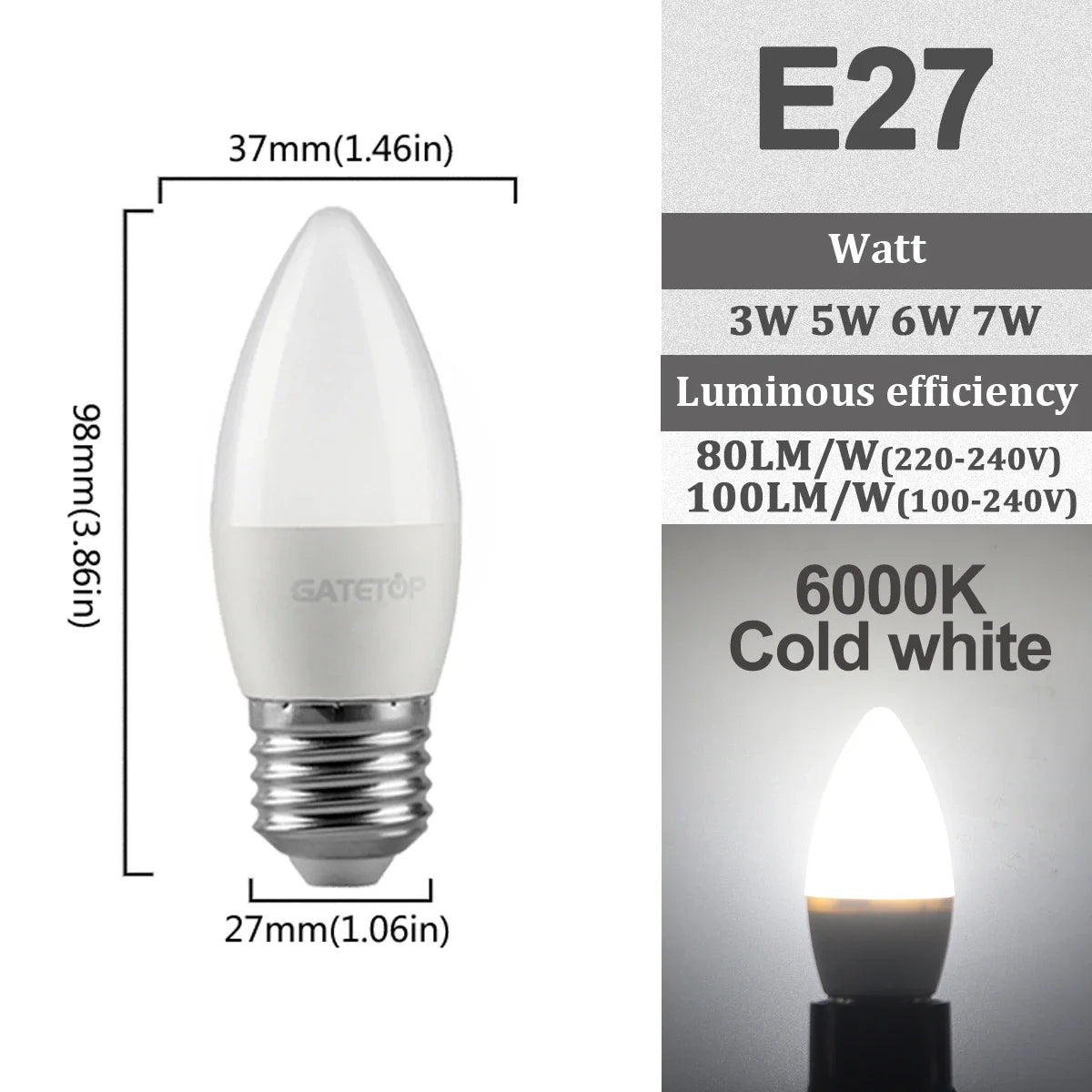 5-12pcs E14 E27 Led Bulb 220V 110V 3W 5W 6W 7W Warm Lighting 3000K 6000K Candle Lamp Led Chandelier Light for Home Decoration
