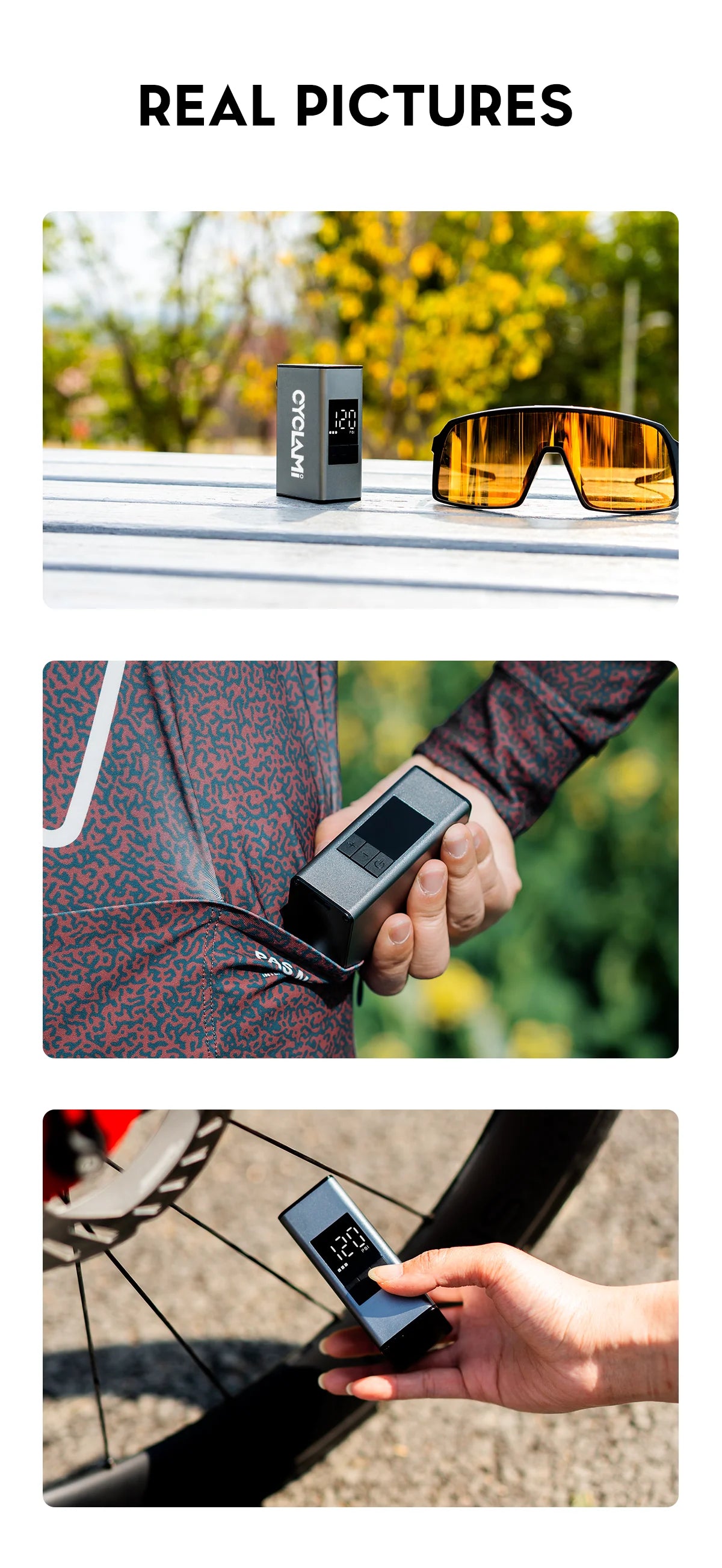 Aluminum Alloy 150 PSI Electric Pump Portable Bike Air Rechargeable Tire Inflator Schrader Presta Valve Silver CYCLAMI A3 MAX