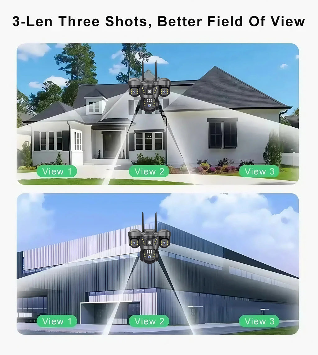 15MP 8K WIFI IP Camera 10X Zoom Triple Lens Outdoor Triple Screen PTZ Cam Waterproof CCTV Auto Tracking Security Surveillance