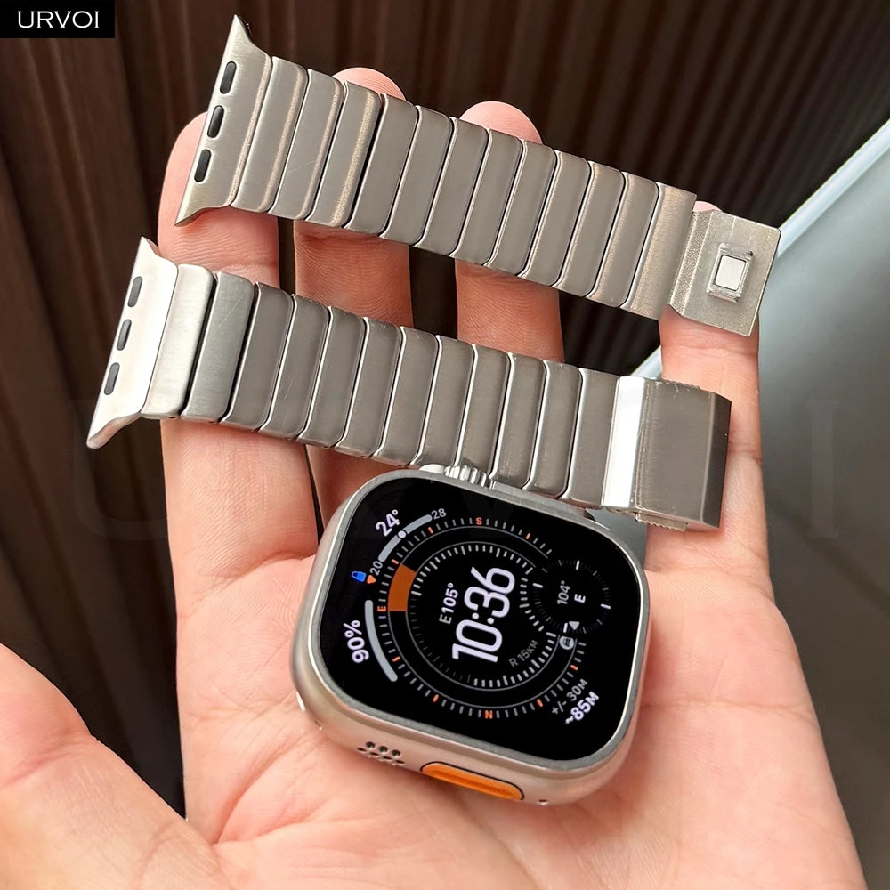 URVOI Titanium link bracelet for Apple Watch Ultra 3 2 Series 11 10 9 8 7 SE magnetic buckle strap wristband 45 49mm