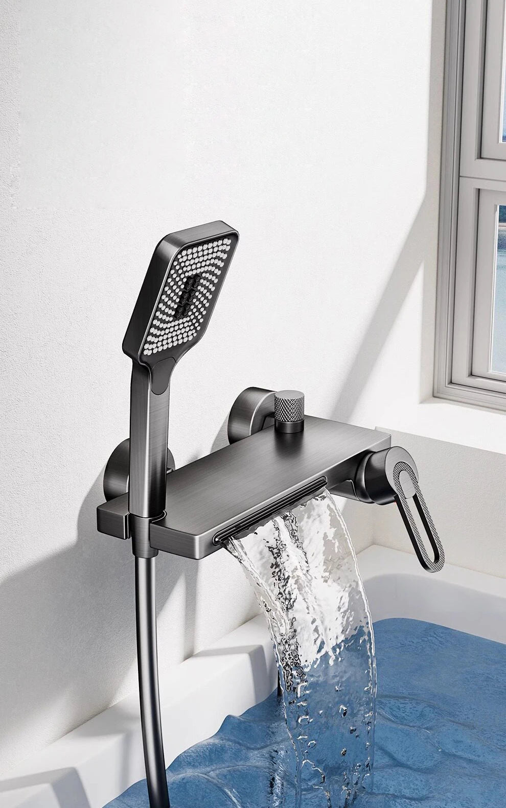 Bathtub Shower Faucet Single Handle Spout Mixer Tap With Hand Shower Wall Mount Platform Bath Mixer Water Faucet Wall Mounted