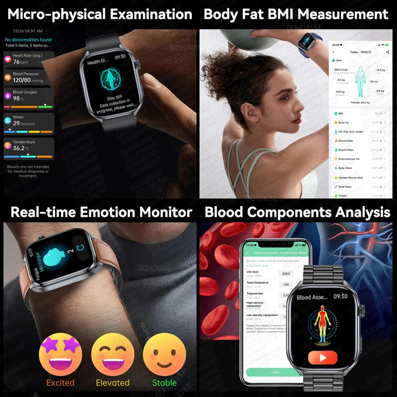 2026New Accurate Diagnosis Smart Watch ECG Blood Oxygen BP Uric Acid Lipids HD AMOLED Screen BT Call Health Smartwatch Men Women