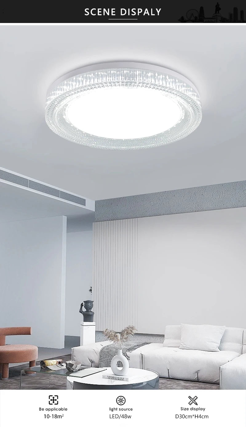 Modern LED Ceiling Light AC85-265V Circular Crystal Home Light 18W 24W 36W 48W Living Room Bedroom Kitchen Indoor Lighting