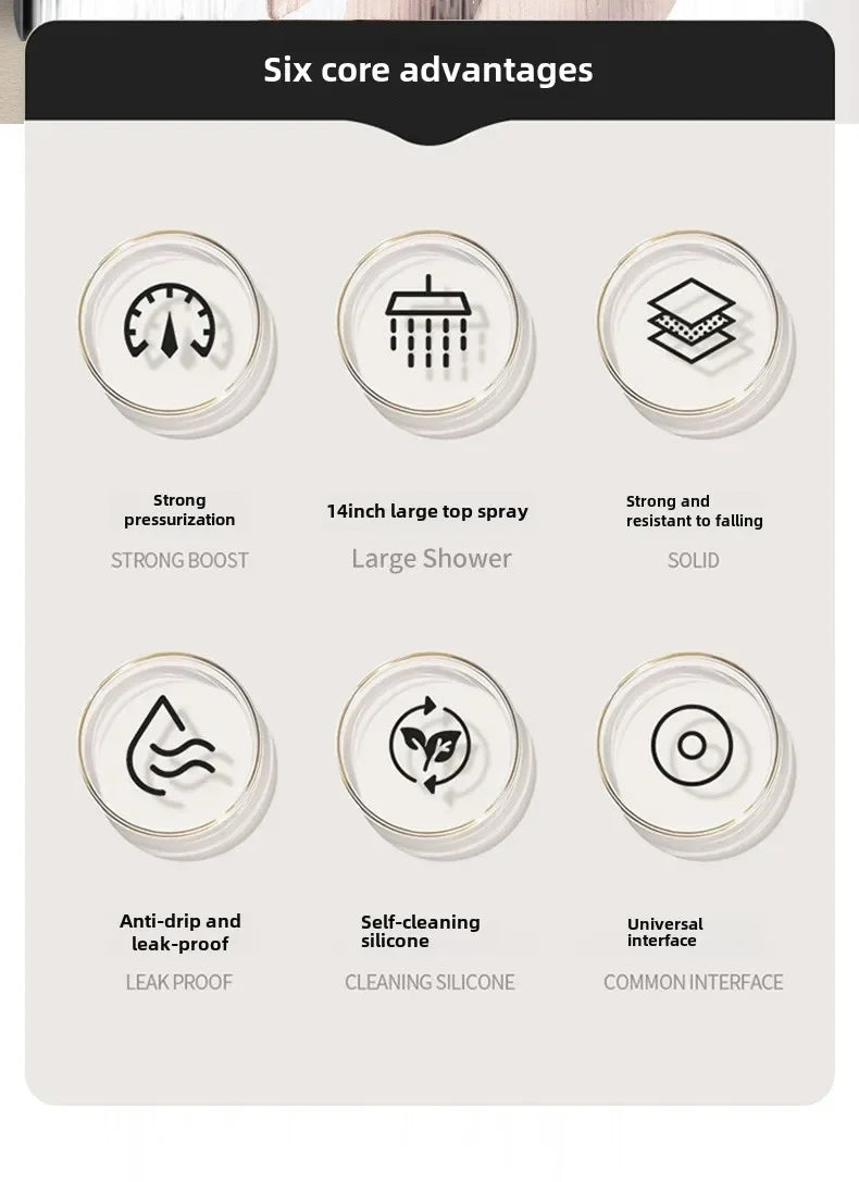 Large showerhead, pressurized showerhead, top spray, pressurized bathroom, rain shower, household shower, showerhead, shower