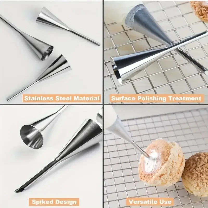 4Pcs Puff Pastry Piping Nozzle Set, Stainless Steel Decorating Tips for Cake Cupcake Cookie Cream Icing, Baking Tools for  Baker