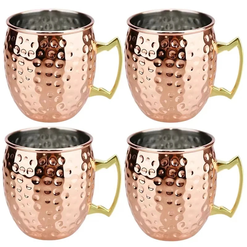 1-6PCS Stainless Steel Moscow Mule Beer Mugs Metal Copper Plated Hammered Anti-fall Beer Mug Cocktai Mugs Bar Banquet Drink Mugs
