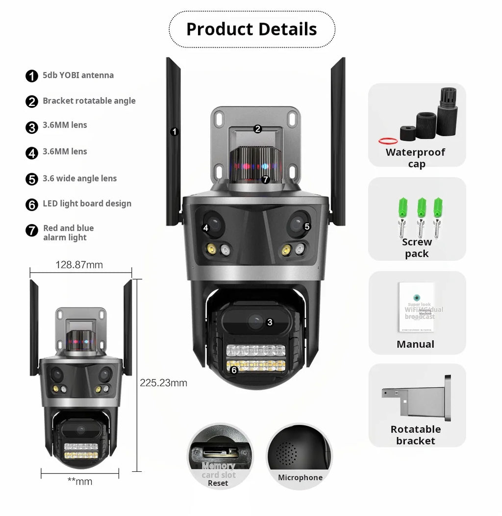 8K 16MP WiFi IP Camera 8X Zoom Four Lens Outdoor PTZ Security Camera Auto Tracking Smart Security Protection CCTV Video Camera