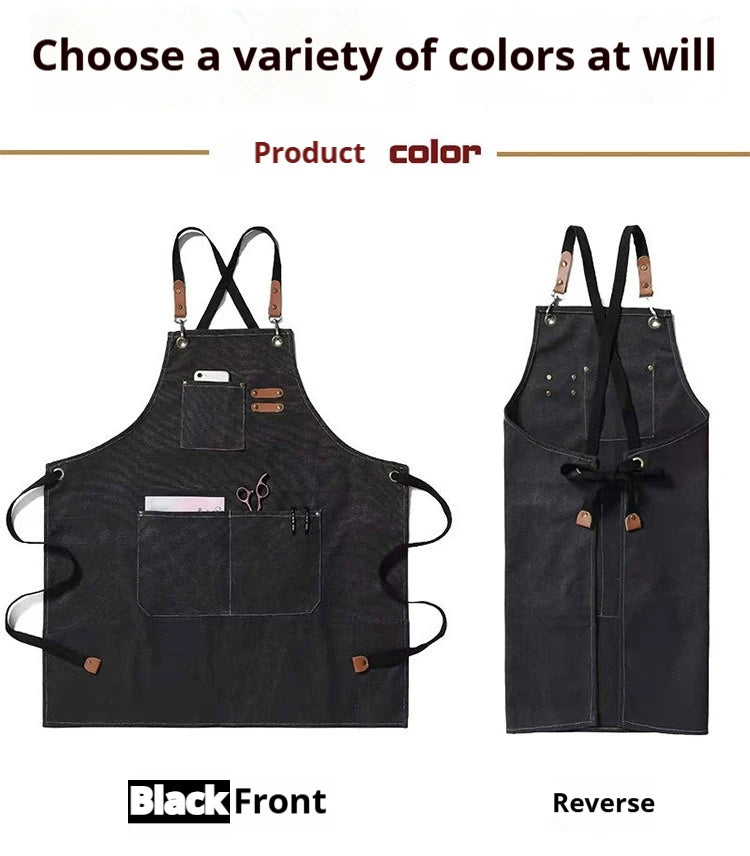 New Fashion Canvas Kitchen Aprons For Woman Men Chef Work Apron For Grill Restaurant Bar Shop Cafes Beauty Nails Studios Uniform