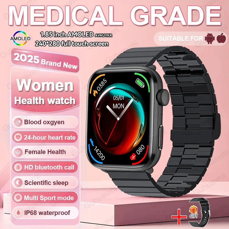 2026 Smart Watch 24/7 Women Health Full Touch Screen BT Call Waterproof Watch Sports Fitness Tracker Health Smartwatch Lady Gift