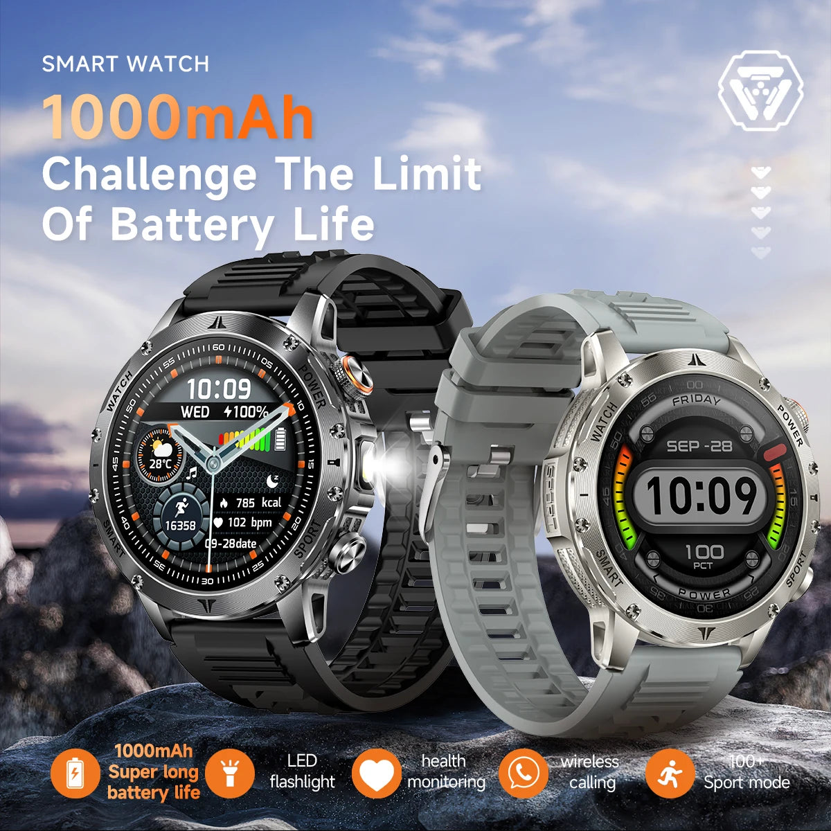 Military 1000mAh Large Battery Smart Watch Digital Bluetooth Call Sports Smartwatch Electronics Watches for Man Android 2026 New