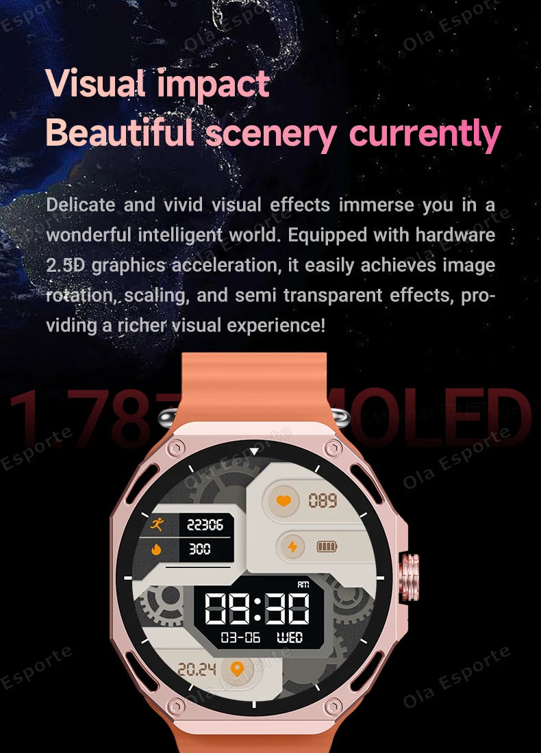 Smartwatch 1.52" AMOLED Screen GPS Track NFC Smart Wartch Waterproof Bluetooth Call Health Monitor Sports Men Women Holiday Gift