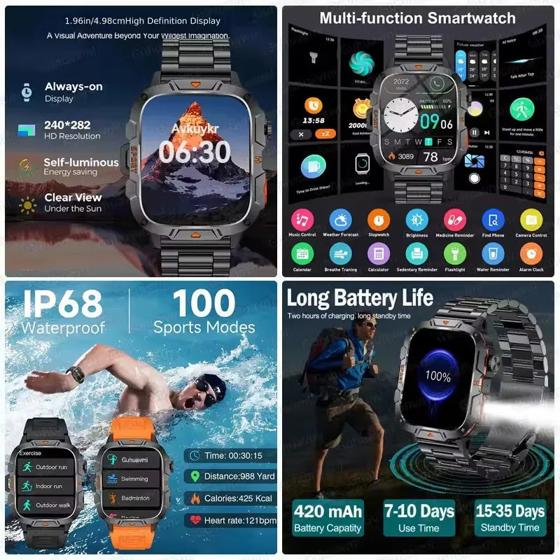 2025 For Xiaomi Original Built-in Dual-band GPS Men Smartwatch BT Call Fitness Military 5ATM IP68 Military Sport Smart Bracelet