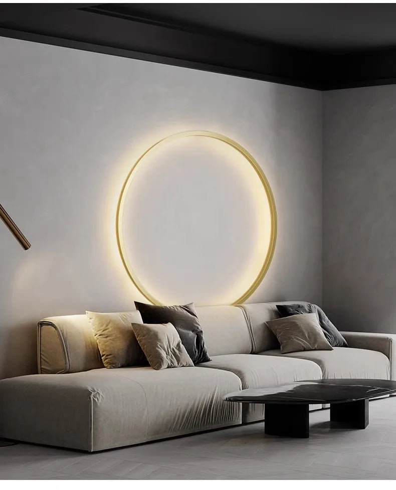 Minimalist LED Circle Background Wall Lamp Home Indoor Decor Wall Sconces Living Room Hall Hotel Wall Lights Bedside Light Black