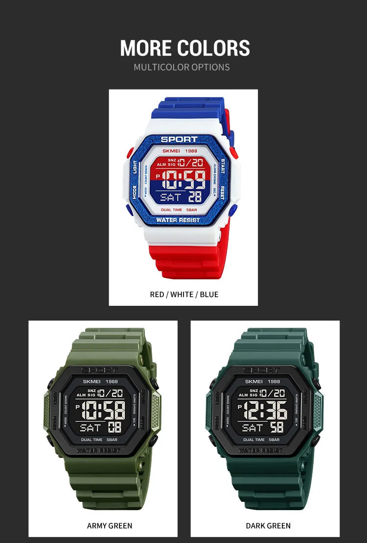 SKMEI 1988 Chrono Men Watch Luxury Brand Sport Watch Electronic Digital Male Wrist Clock Man 50M Waterproof Men's Watches 1988