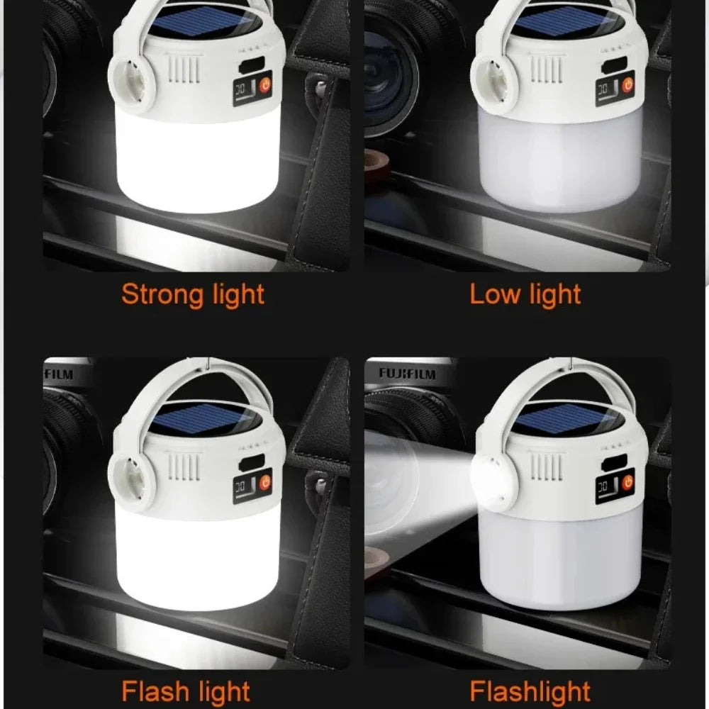  LED Solar Light Bulb USB Rechargeable Camping Light Portable Outdoor Searchlight Multiduty Hanging Lamp with Flashlight 1PC