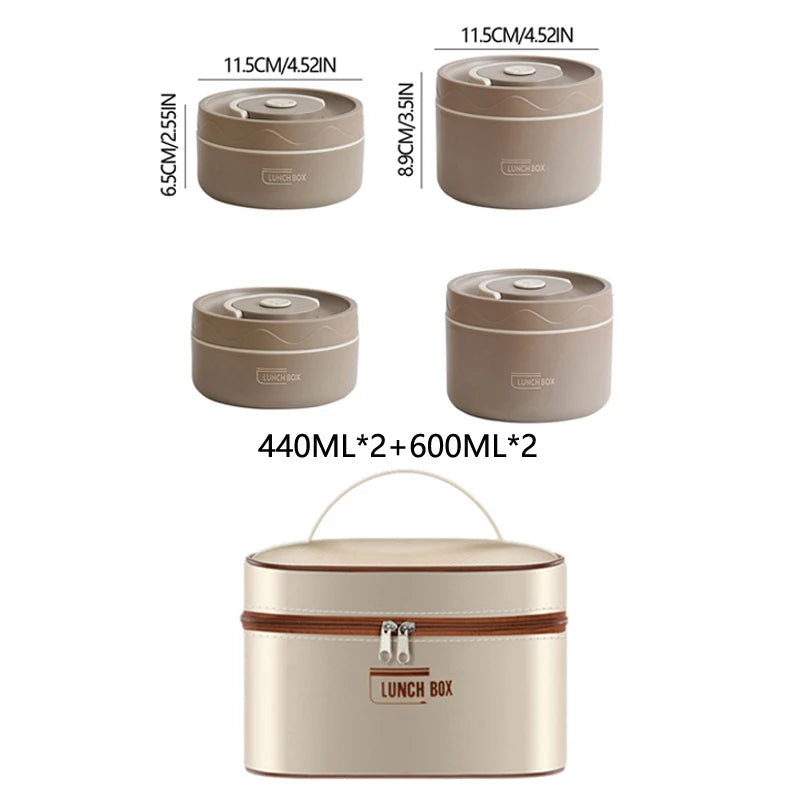 304 Stainless Steel Insulated Lunch Box with Storage Bag Portable Double-layer Covered Lunch Box Office Student Sealed Lunch Box