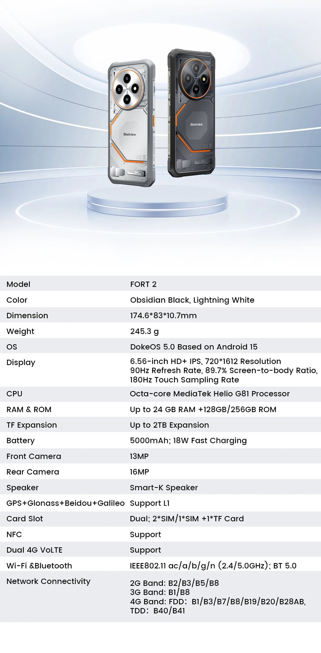 [Ship From UK]Blackview [FORT 2] 24GB(8+16) RAM 256GB ROM Android 15 Smartphone 5000mAh Cellphones 6.56'' HD+ NFC Mobile Phone