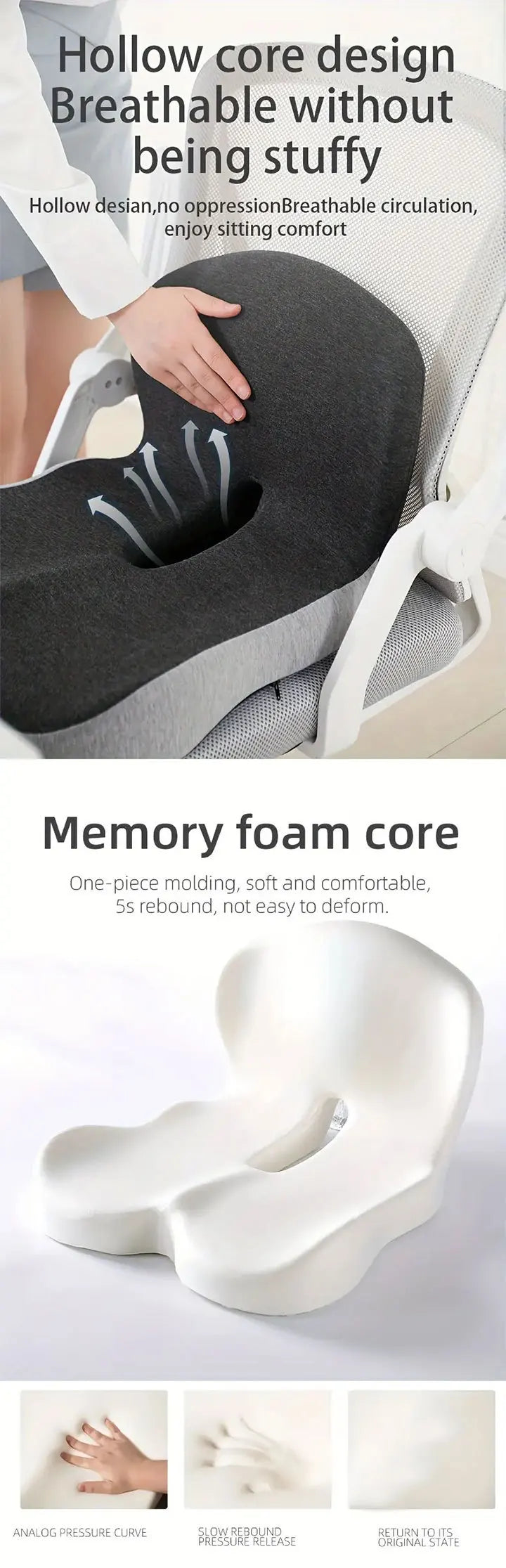 FULLHOT Memory Foam Cushion Interior Accessories Pillow Car Seat Waist Pillow Lumbar Support Office Pillow Chair Cushion