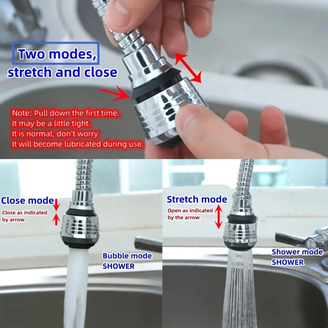 Kitchen Stainless Steel Faucet Sprinkler Water-saving Device Lengthening Rotating Splash Proof Sprinkler Spray Extender Bubbler
