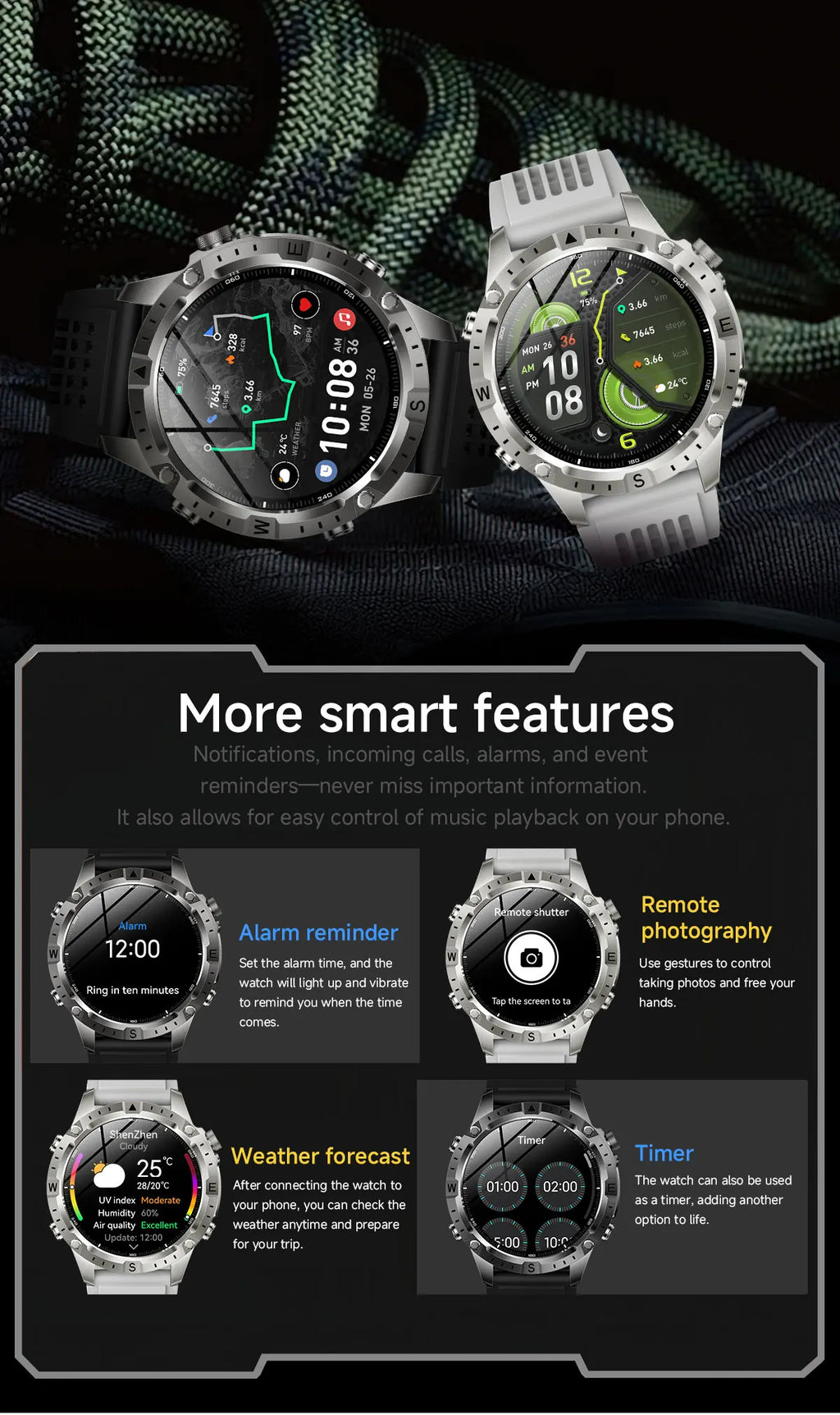 2026 Outdoor GPS Smart Watch Men 2GB ROM Offline Map 730mAh Battery 3ATM Waterproof Compass Altimeter Health Monitor Smartwatch