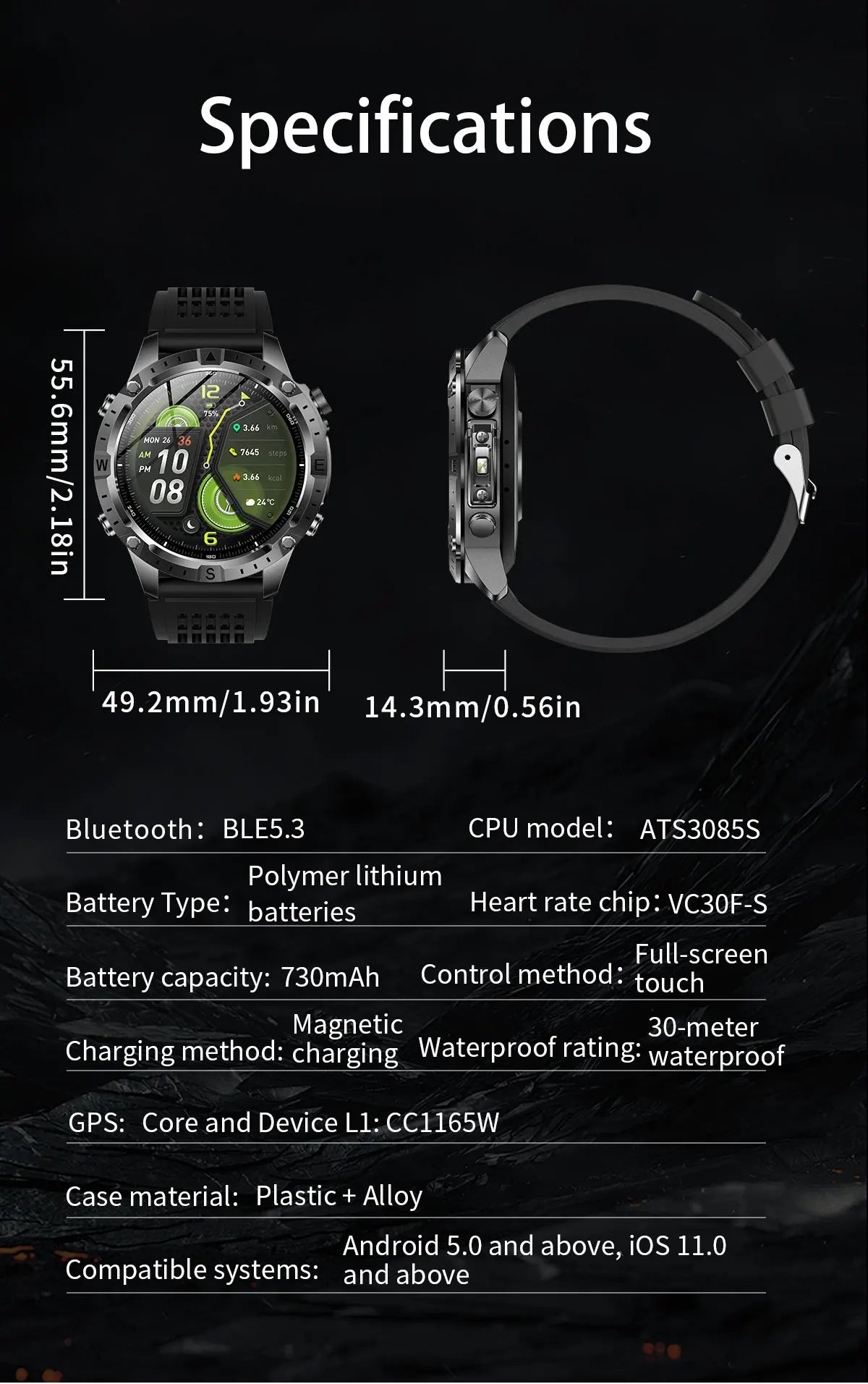 New Offline Map GPS Smart Watch 30meters Swim Waterproof 2GB Memory Bluetooth Call 100+ Sport Fitness Smart Watches For Man 2026