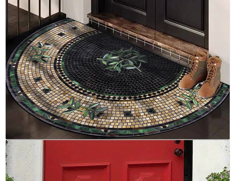 Entrance Carpet Anti-slip Dirt-resistant Wear-resistant Door Rug Semicircular Imitation Marble Texture Welcome Floor Mat 현관 카펫