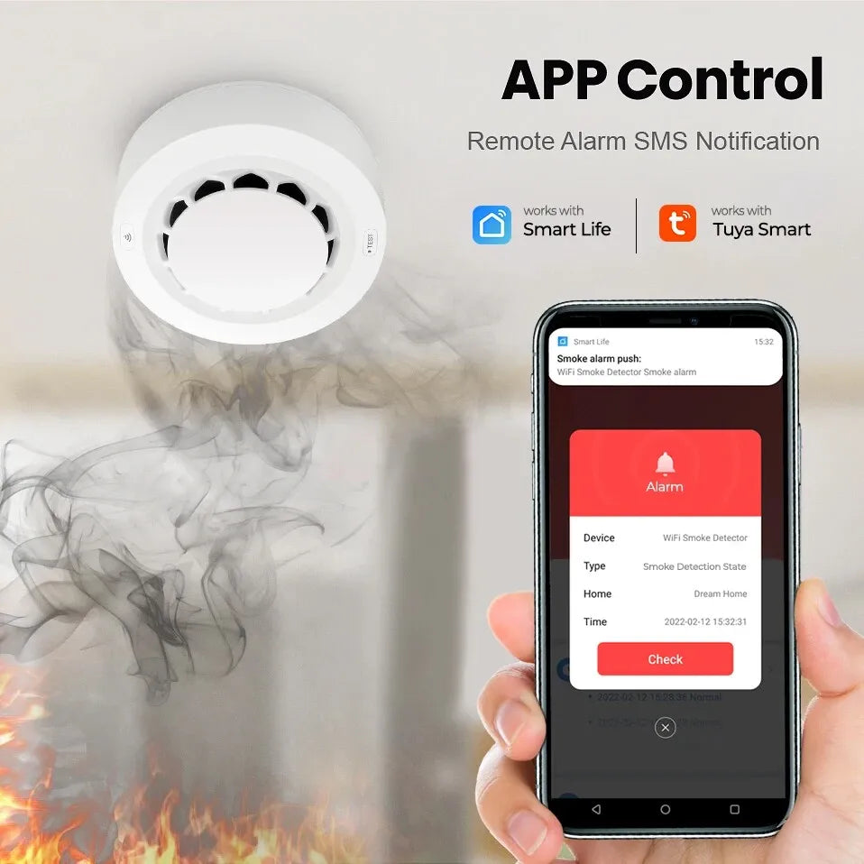 WiFi Smoke Sensor Tuya Smoke Detector Photoelectric Sensor Fire Alarm Home Kitchen Security System Work With Smart Life APP