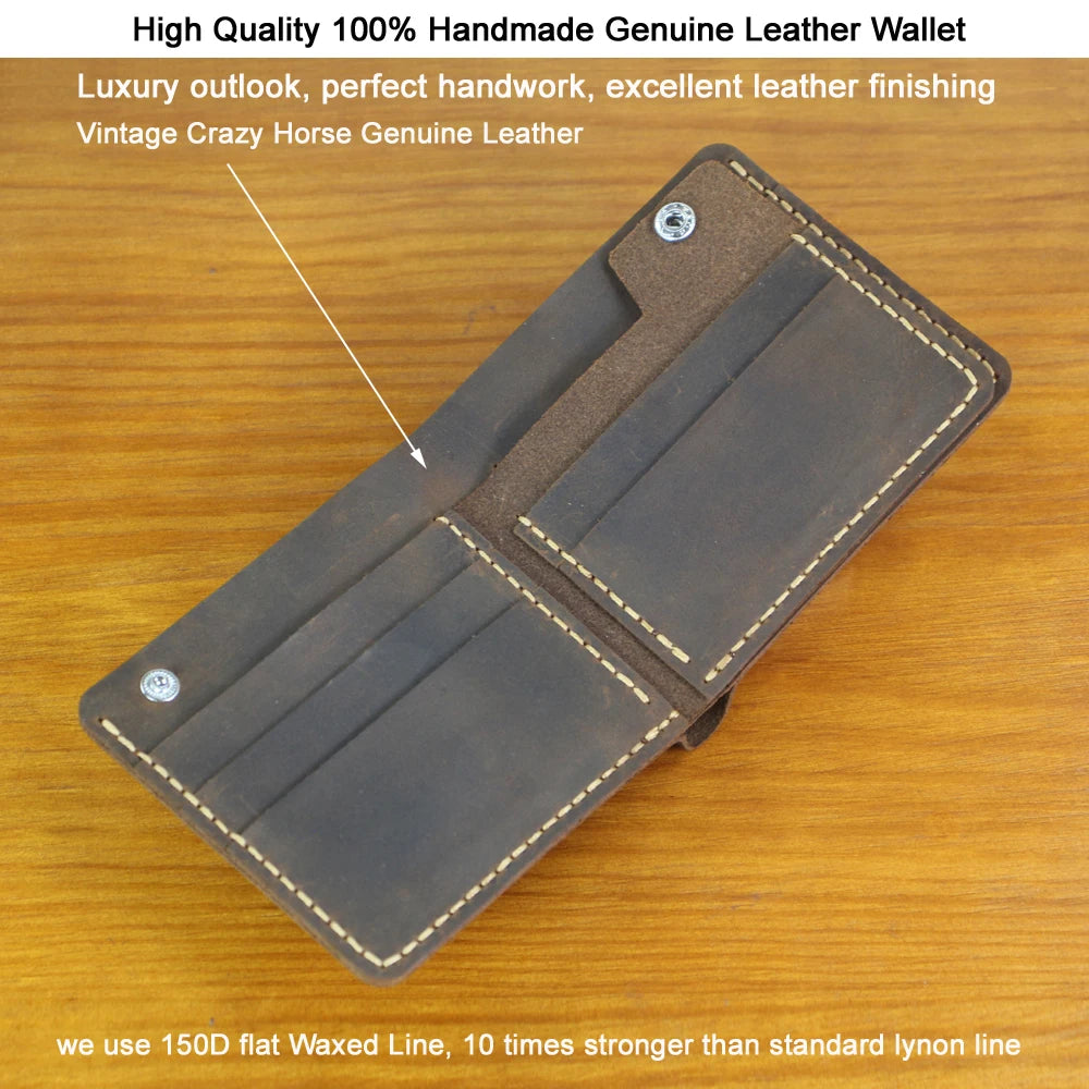 Luxury Handmade 100% Genuine Leather Men Wallet Purse Short Money Clip with Coin Pocket Male Money Bag Multi-Card Wallet Vintage