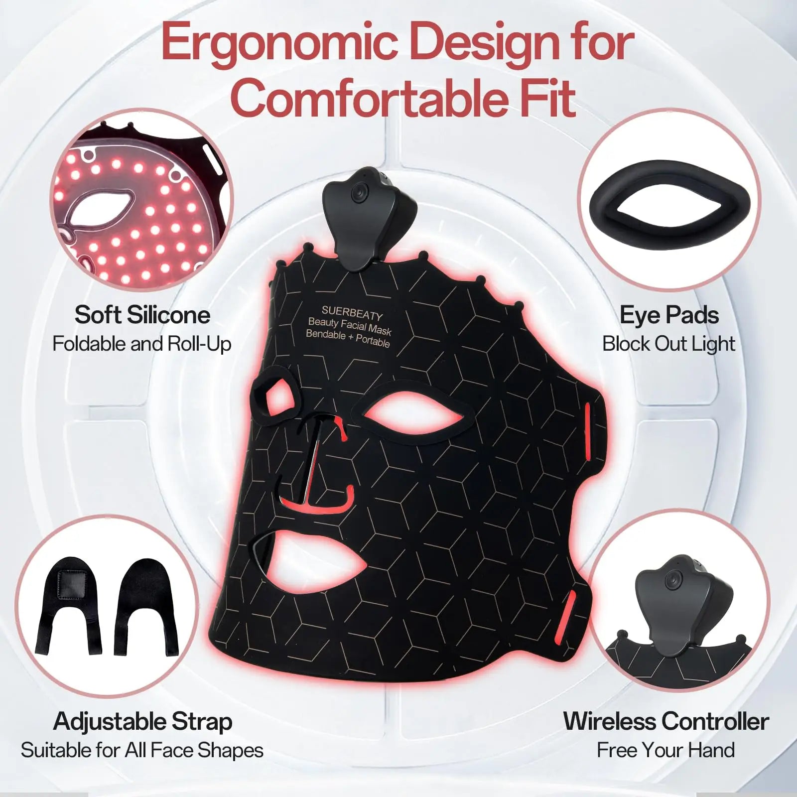 Silicone Led Face Mask Light Therapy 7 Colors Red Light Therapy Anti Aging Acne Pore Oil Control Skin Tighten Whiten Home Use