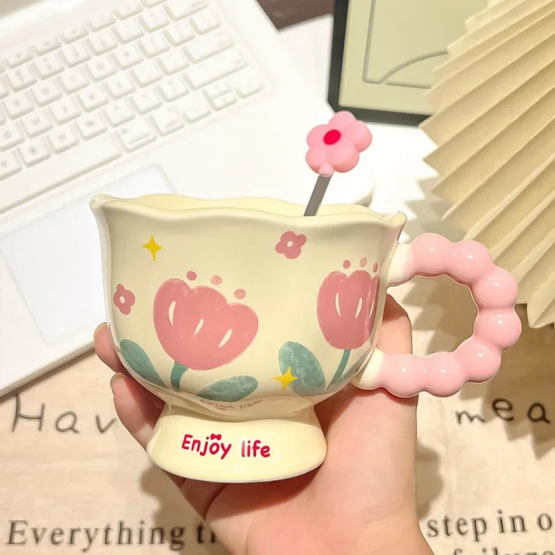 High-value birthday gifts for girls, tulip ceramic cups, gift boxes, flower mugs
