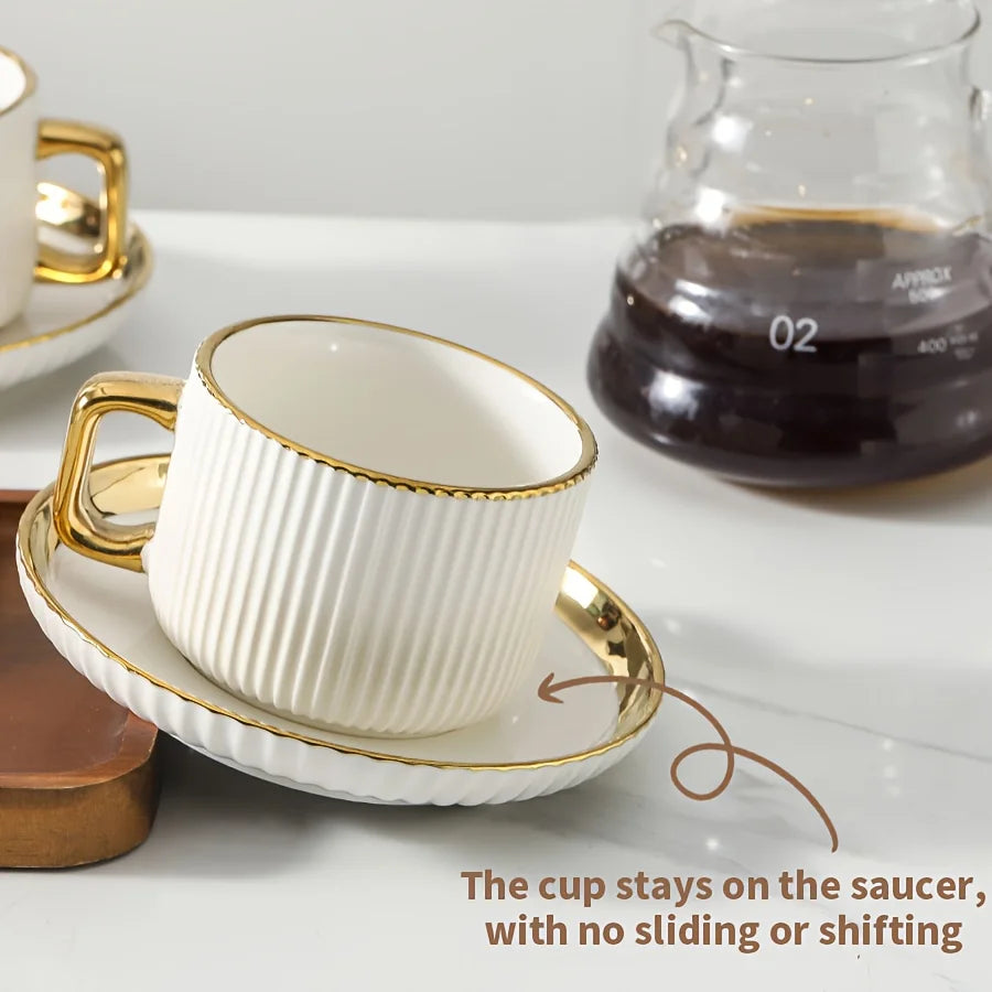 300ml Luxury Gold-Edged Ceramic Cup&saucer Set Latte Art Coffee Cup for Home Kitchen Afternoon Tea Set European Kitchenware Gift