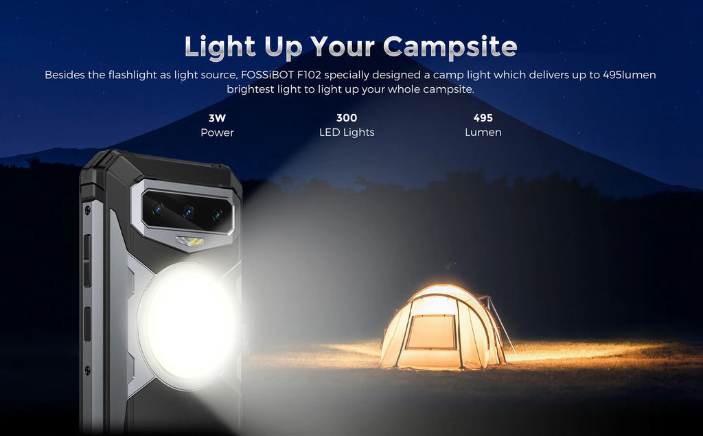 FOSSIBOT F102 Rugged 20GB+256GB 16500mAH Android 13,6.58 FHD, Camping Light  Waterproof, NFC 108MP,Helio G99 33W Fast Charging