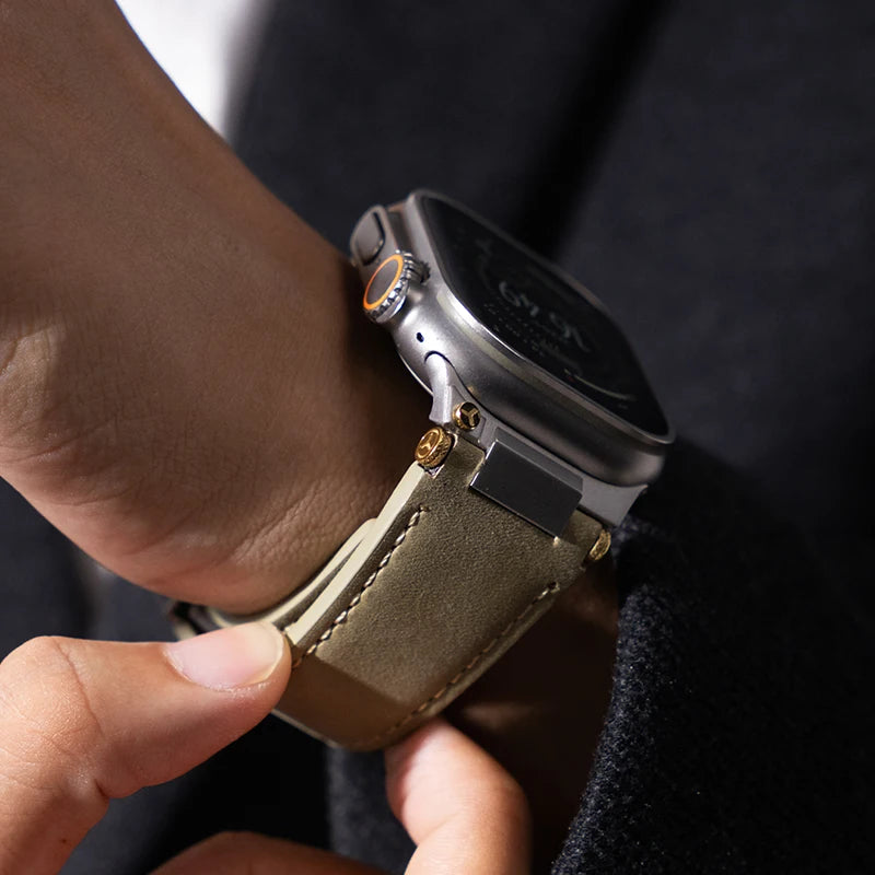 Luxury Leather Stainless Steel Band for Apple Watch 49mm 46mm 45mm 44mm Business Strap for iWatch Series 10 9 8 7 SE Ultra 2