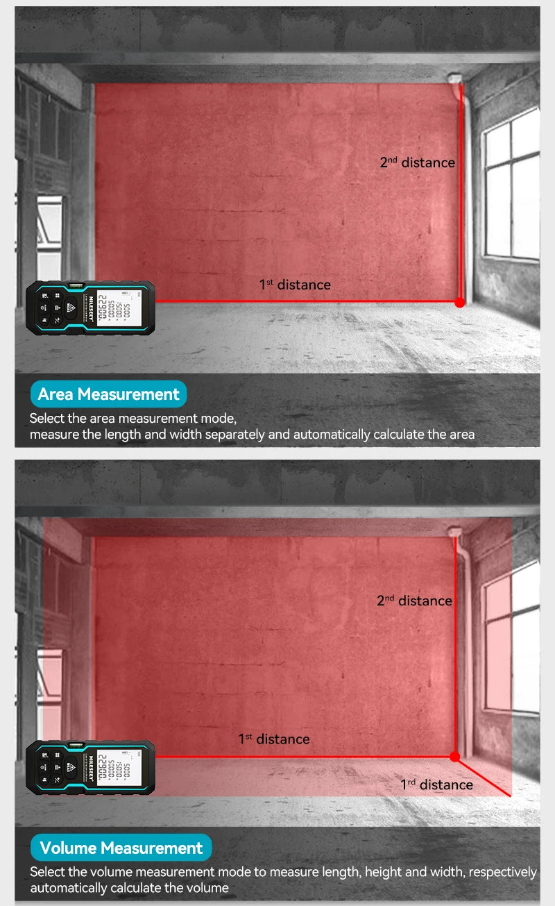 Mileseey S6 Laser Distance Meter 40m/120m, Rangefinder with Level Bubble , LCD Display with Backlit, Measure Tools for Home