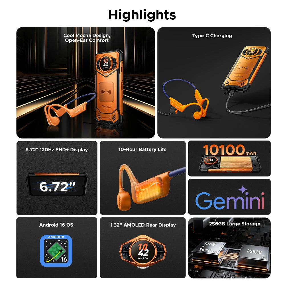 Global Version DOOGEE S200 Rugged Phone 48GB 256GB 6.72" 120Hz 1.32" Rear Display Dimensity 7050 100MP Camera 10100mAh NFC