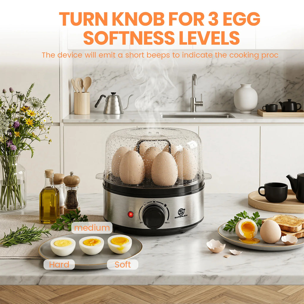 SUPERLEX 400W Power Eggs Cooker 7-Egg Capacity Dial Control Smart Shut-Off Reminder Rapid Egg Boiler Easy to Clean and Safer New