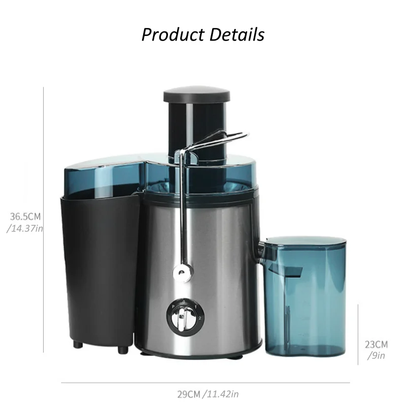 Stainless Steel Juicer Machine Fruit Vegetable Extractor 2 Speed Control Electric Juice Maker with 65mm Wide Feed Chute Easy Cleaning Detachable Parts for Home Kitchen Fresh Juice Orange Apple Carrot Celery