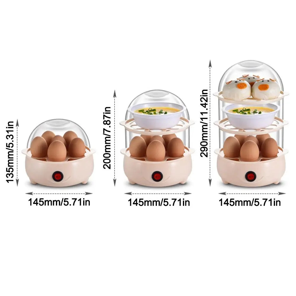 Automatic Power Off Egg Boiler Mini with Measuring Cup Egg Steamer Multi-layer Breakfast Machine for Home Dormitory