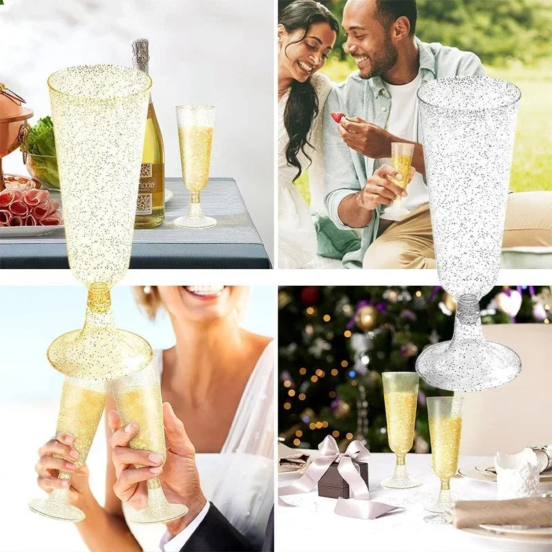 JUSTINLAU 25/50/100pcs Disposable Cups Clear Plastic Champagne Flutes Bar Cups Toasting Glasses for Weddings Party Cocktail Cups