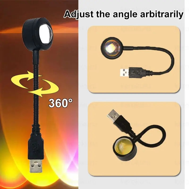 Kerokuru USB Sunset Light Lamp Self Photography Light LED Rainbow Neon Night Light Projector Photography Wall Atmosphere Light