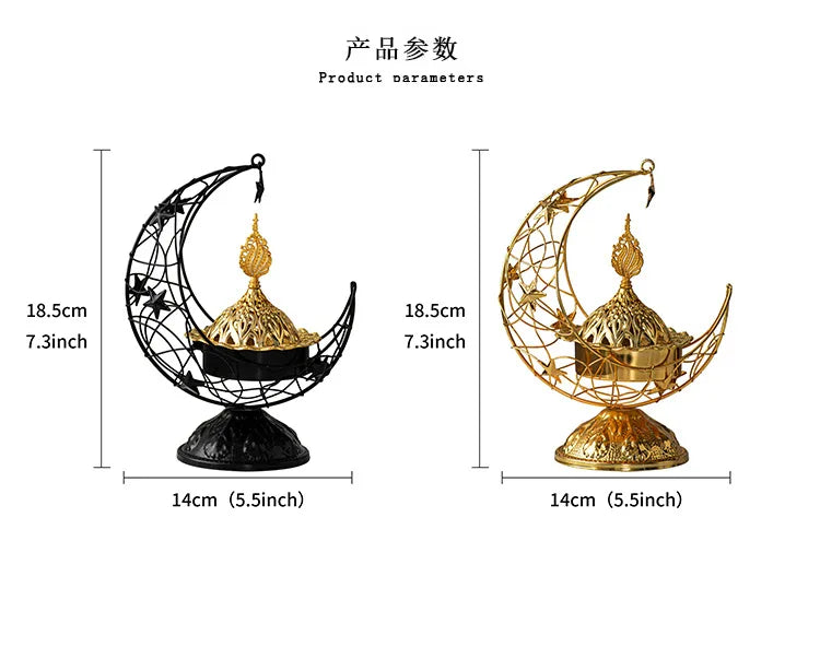 Middle Eastern Hand-held Crescent Metal Incense Burner Golden Living Room Tabletop Incense Burners Arabic Ornament