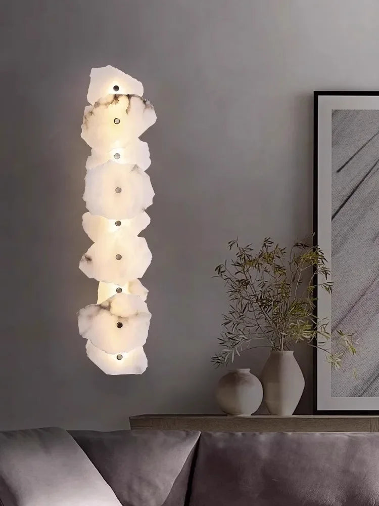 Modern Natural Marble All Copper LED Wall Lamp Dining Room Bedroom Bedside Living Room Indoor Creative Decoration Wall Light