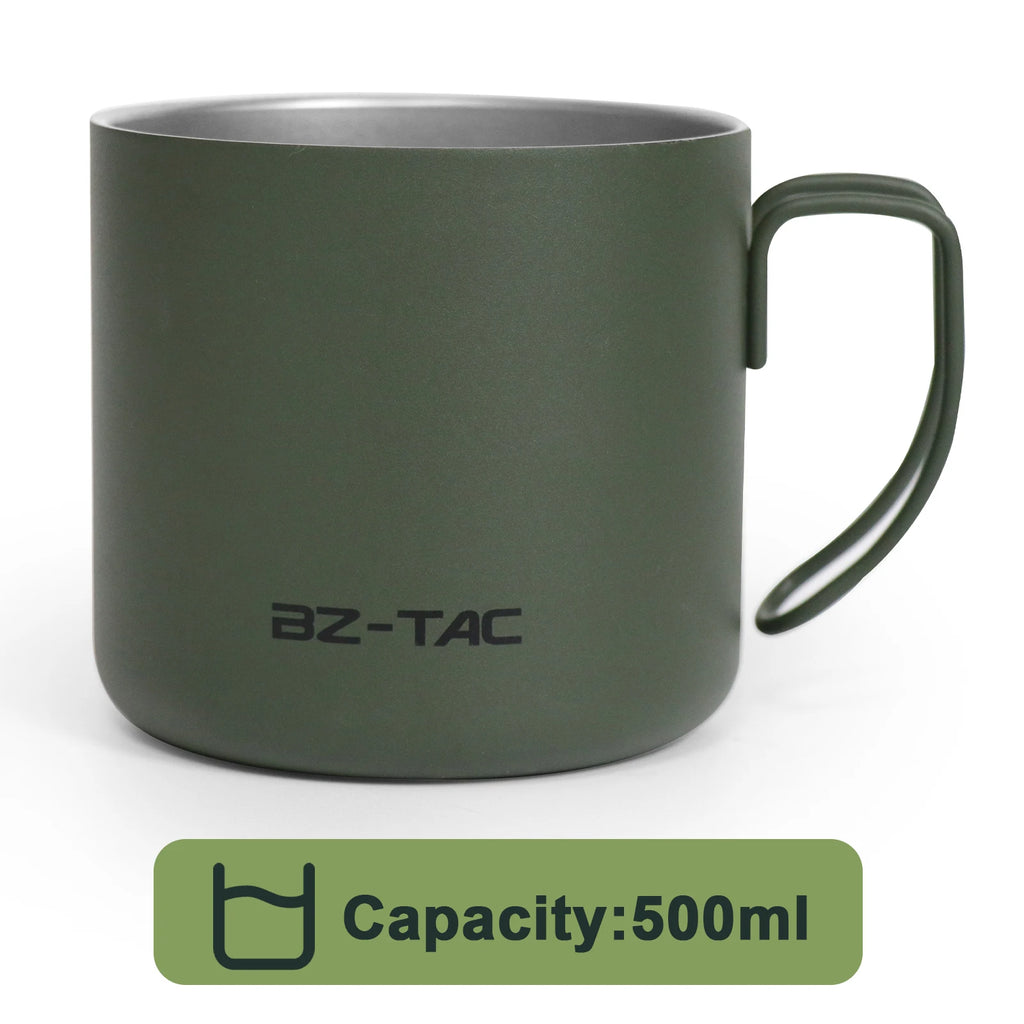 N Double Wall Coffee Mug Stainless Steel Matte Army Green Water Mug Insulated with Handle for Camping Picnic Outdoors 300/450ml